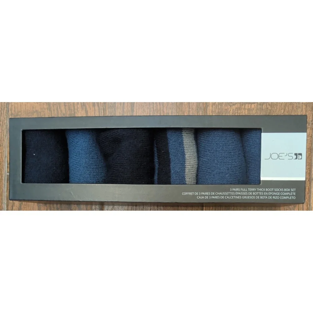 Joes Jeans Mens 3 Pairs Assorted Blue Colors Full Terry Thick Boot Socks Box Set